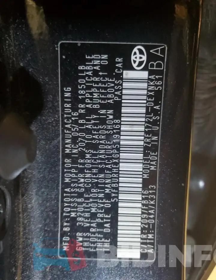5YFBURHEXGP519168 Photo# 12