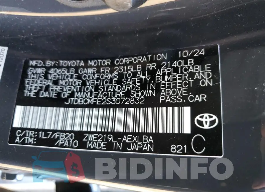 JTDBCMFE2S3072832 Photo# 13
