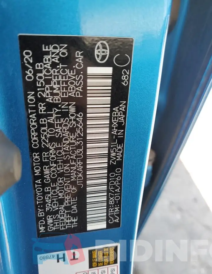 JTDKARFU3L3125646 Photo# 12