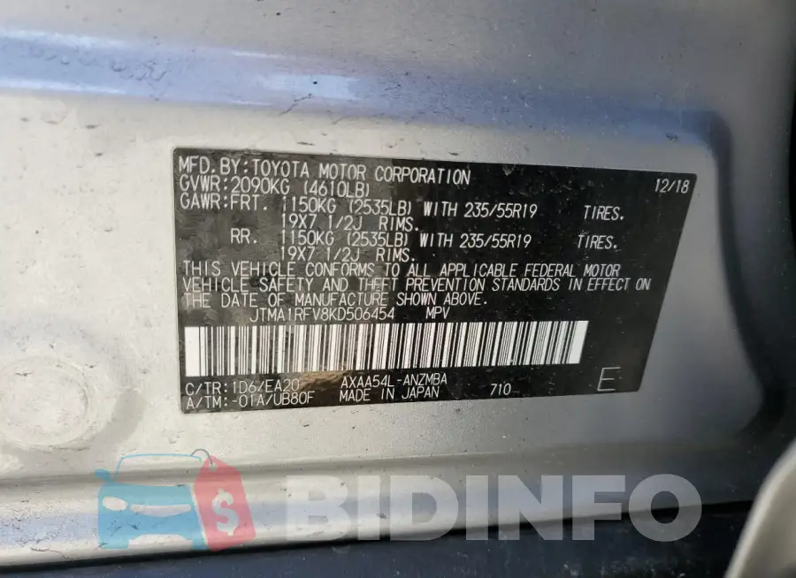 JTMA1RFV8KD506454 Photo# 14