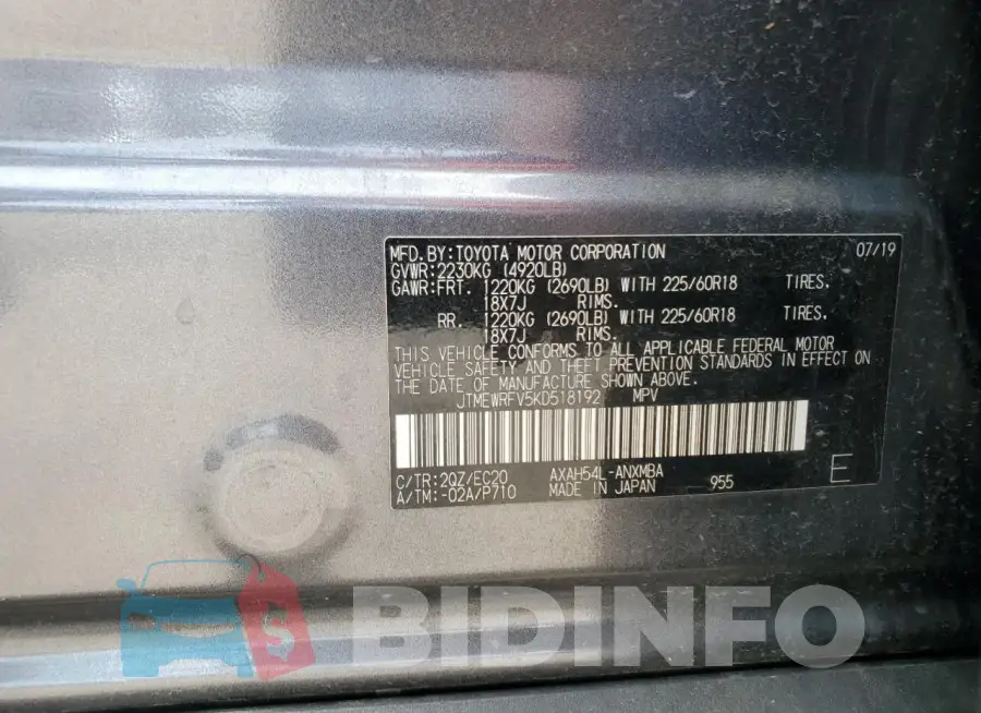 JTMEWRFV5KD518192 Photo# 13