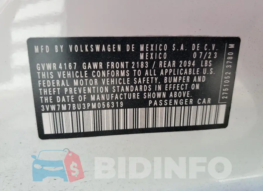 3VW7M7BU3PM056319 Photo# 12