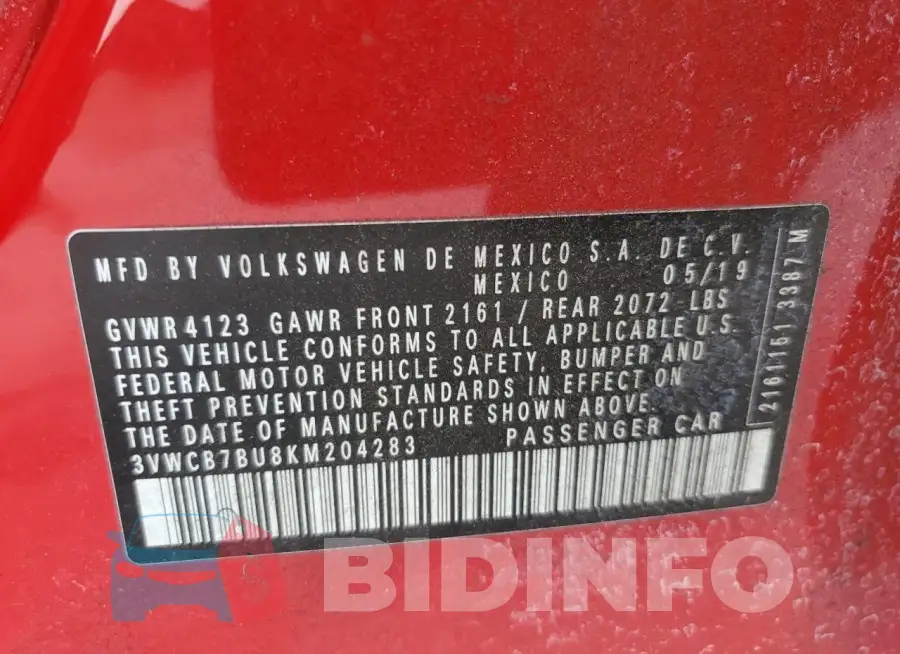 3VWCB7BU8KM204283 Photo# 12