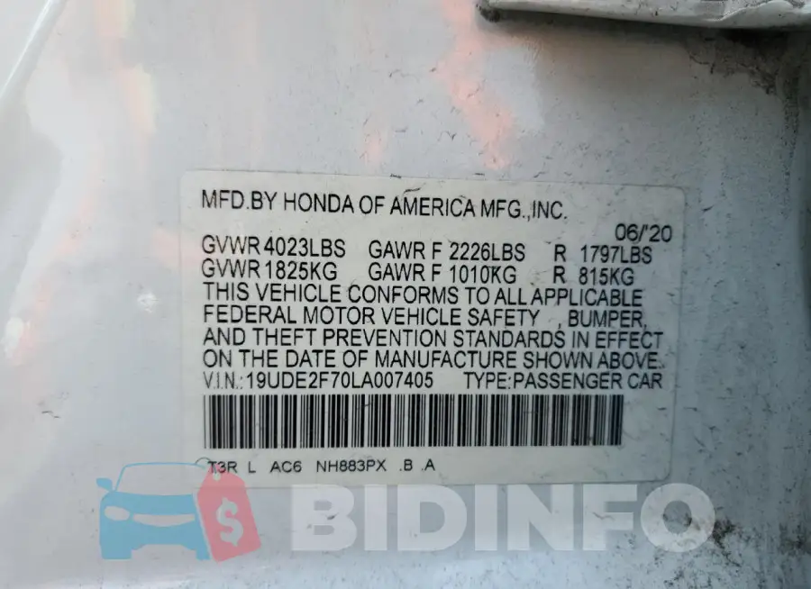 19UDE2F70LA007405 Photo# 12