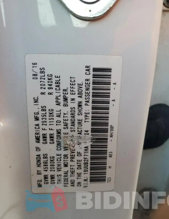 19UUB2F71HA000804 Photo# 12