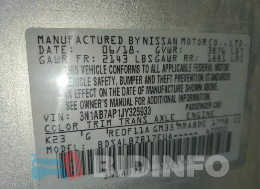 3N1AB7AP1JY325933 Photo# 13