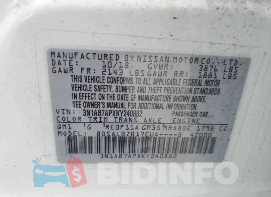 3N1AB7APXKY240882 Photo# 13