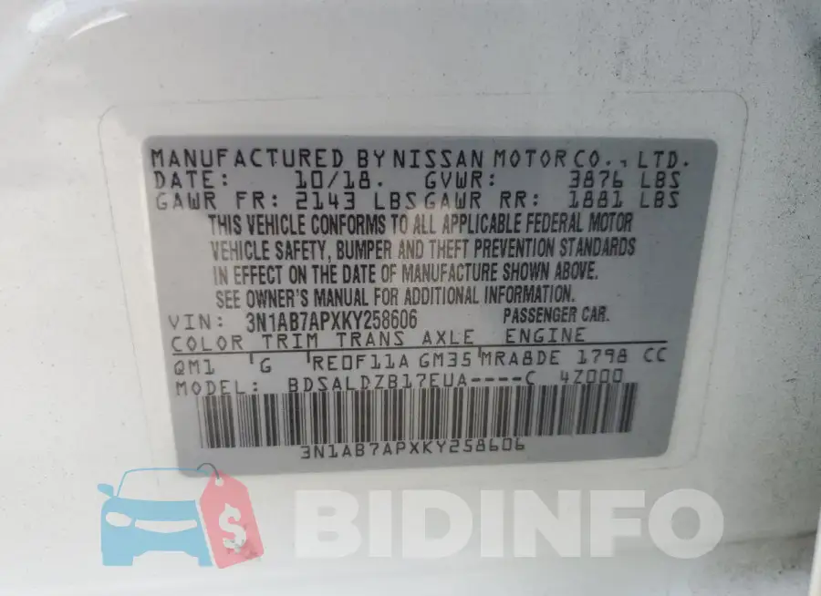 3N1AB7APXKY258606 Photo# 13