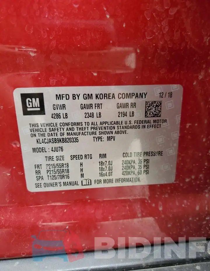 KL4CJASB9KB820335 Photo# 13