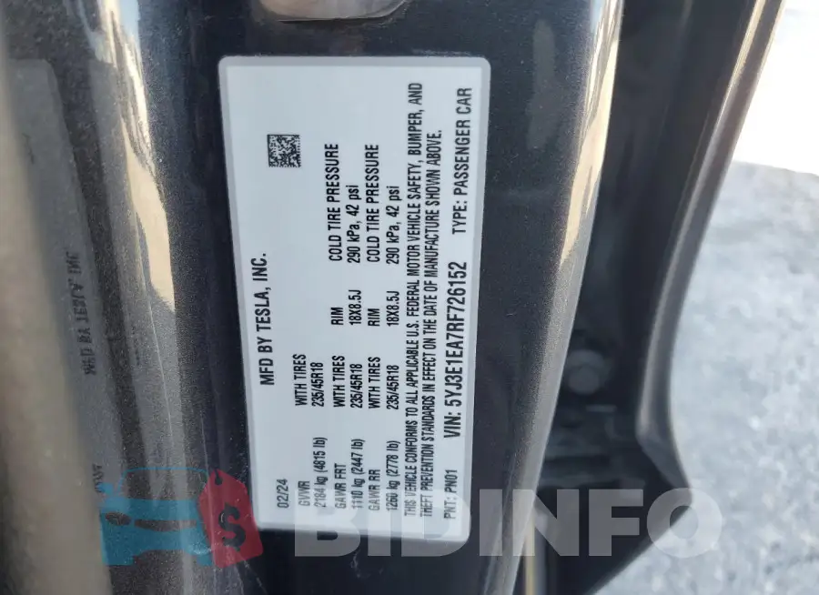 5YJ3E1EA7RF726152 Photo# 12