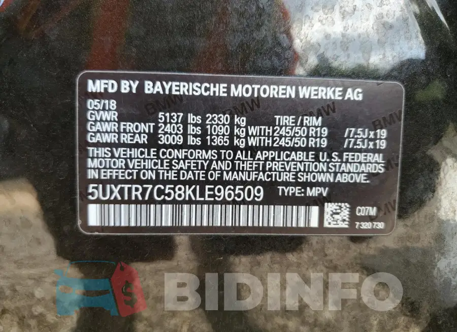5UXTR7C58KLE96509 Photo# 14