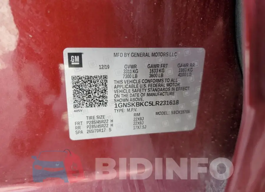1GNSKBKC5LR231618 Photo# 13