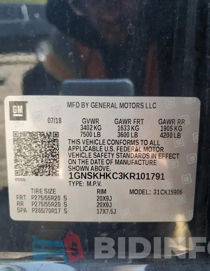 1GNSKHKC3KR101791 Photo# 13