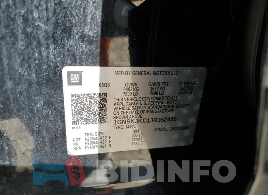 1GNSKJKC1JR352430 Photo# 13
