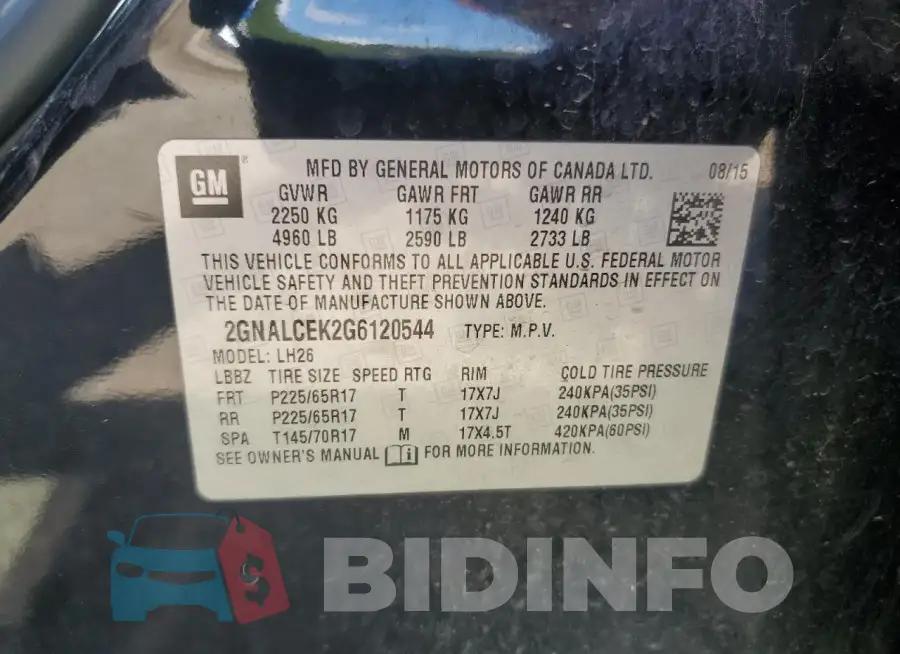 2GNALCEK2G6120544 Photo# 14