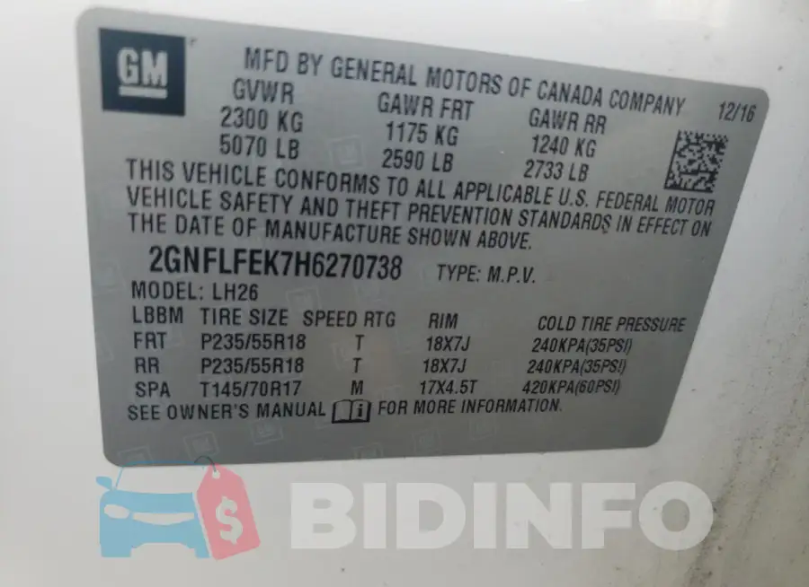 2GNFLFEK7H6270738 Photo# 12