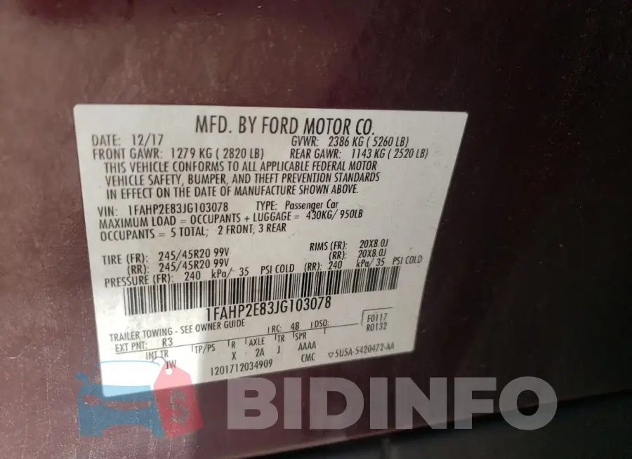 1FAHP2E83JG103078 Photo# 13