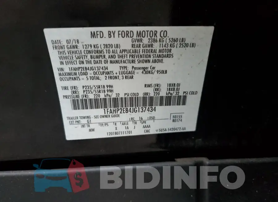 1FAHP2E84JG137434 Photo# 12