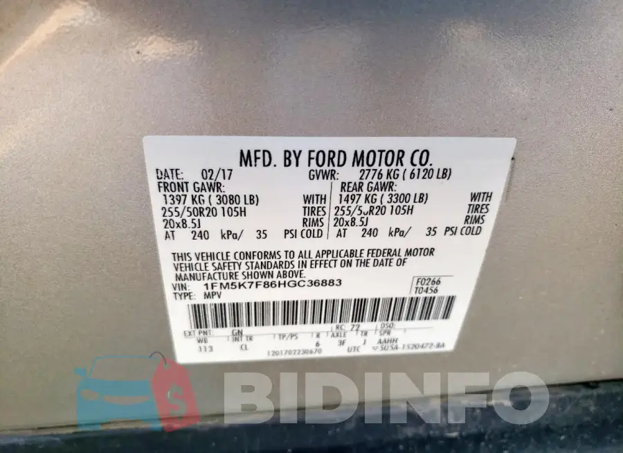 1FM5K7F86HGC36883 Photo# 13