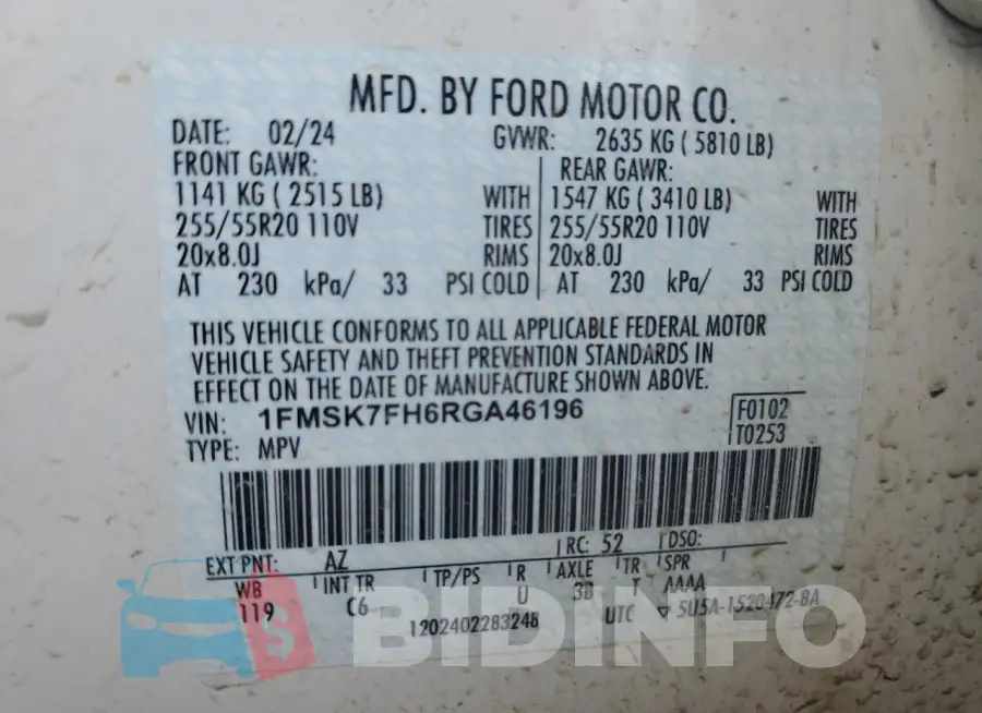 1FMSK7FH6RGA46196 Photo# 14