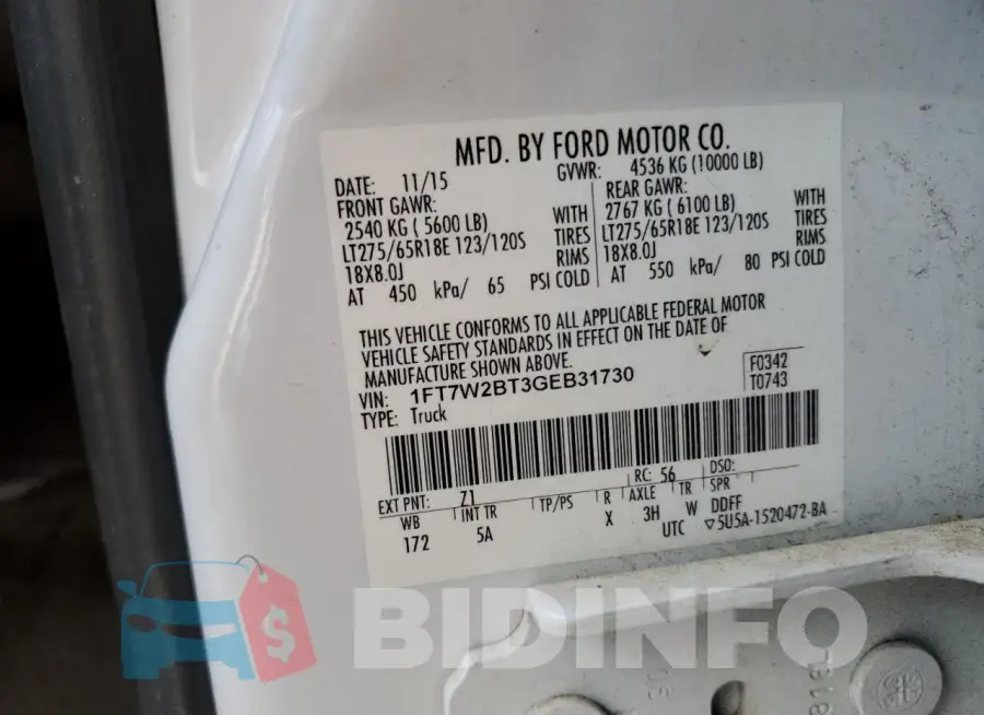 1FT7W2BT3GEB31730 Photo# 12