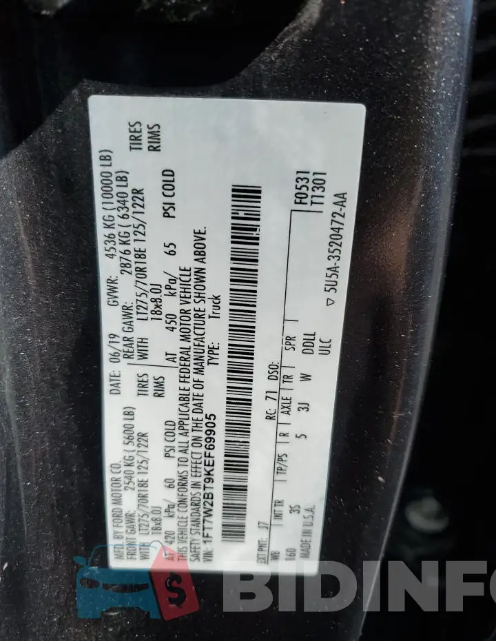 1FT7W2BT9KEF69905 Photo# 13