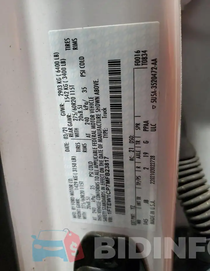 1FTEW1CP7MFB23817 Photo# 12