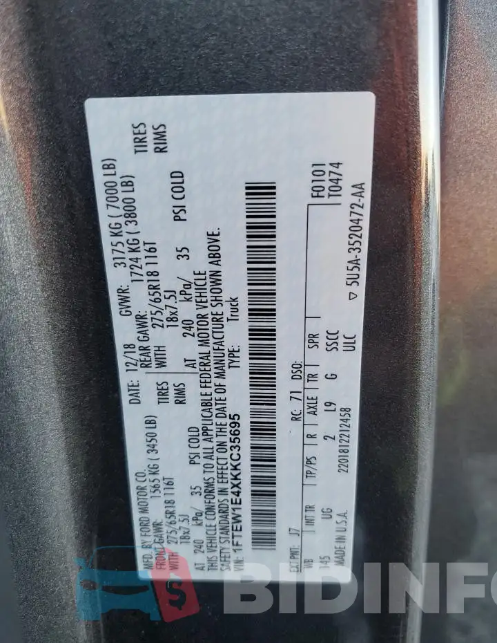 1FTEW1E4XKKC35695 Photo# 12