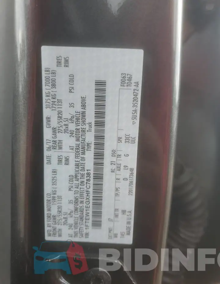 1FTEW1EGXHFC78381 Photo# 12