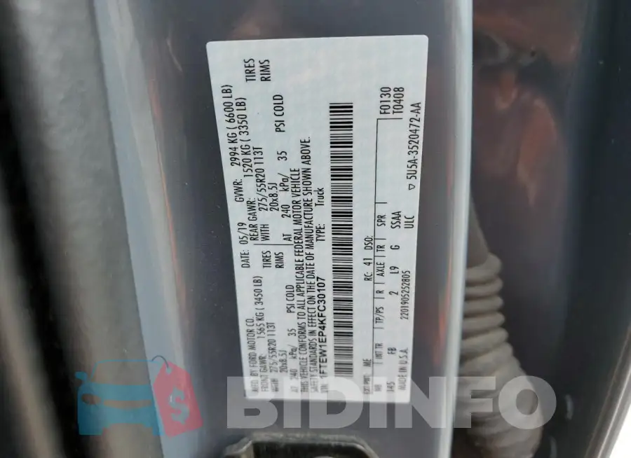 1FTEW1EP4KFC30107 Photo# 12