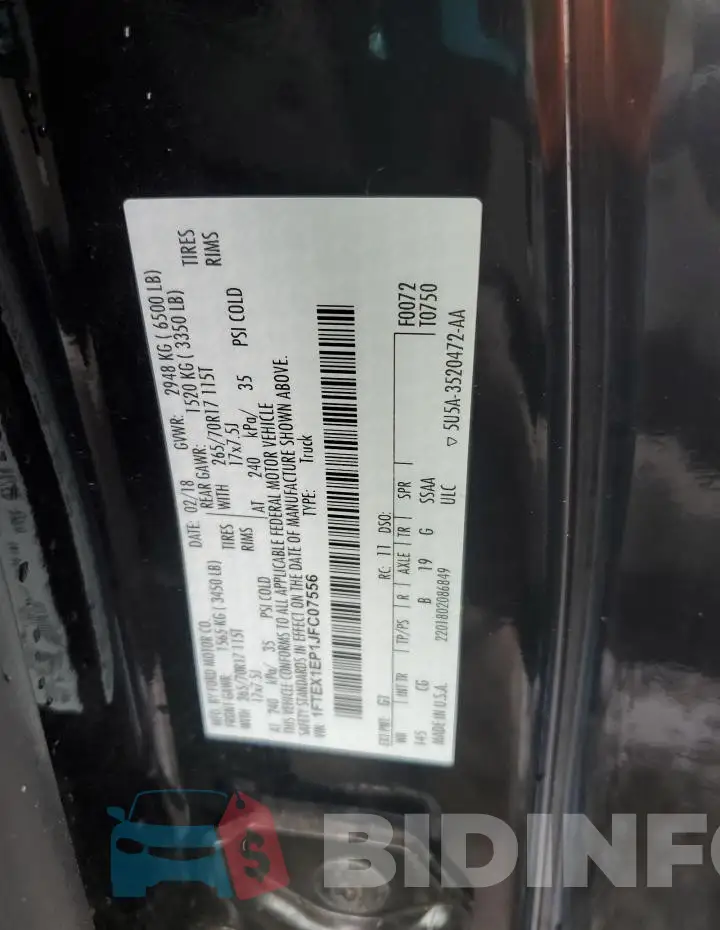 1FTEX1EP1JFC07556 Photo# 12