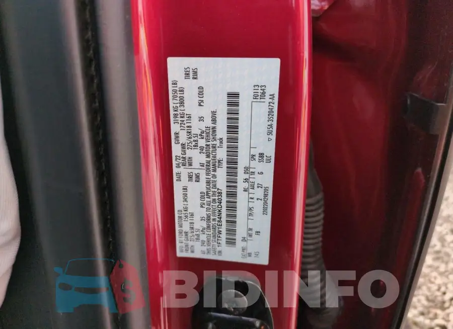 1FTFW1E84NKD40387 Photo# 13
