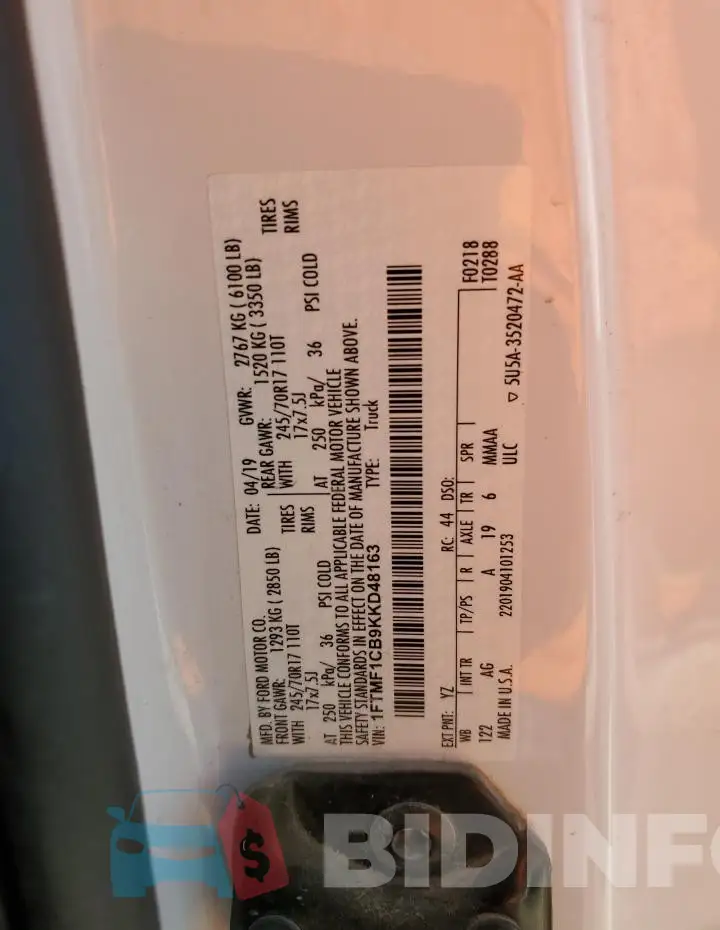 1FTMF1CB9KKD48163 Photo# 12