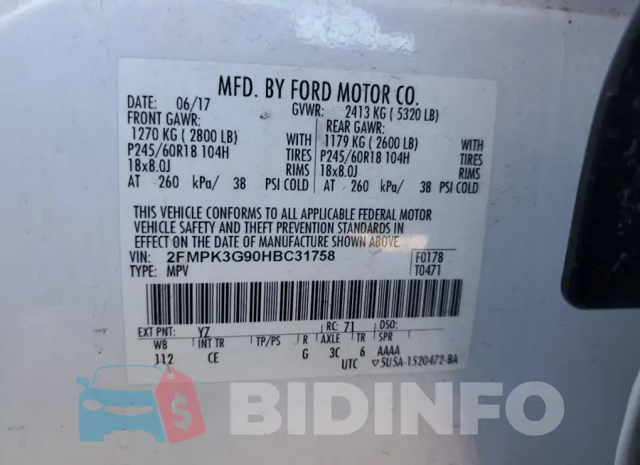 2FMPK3G90HBC31758 Photo# 14