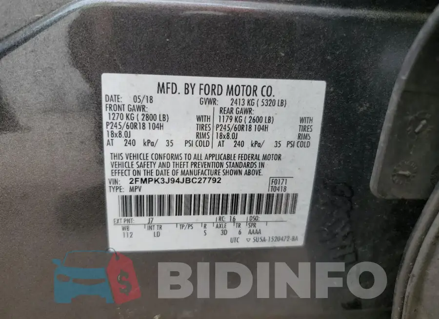 2FMPK3J94JBC27792 Photo# 14