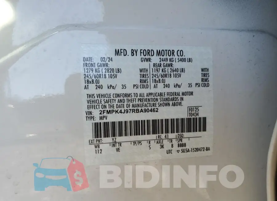 2FMPK4J97RBA90462 Photo# 13