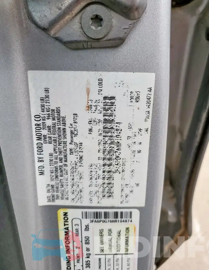 3FA6P0G76HR104874 Photo# 12