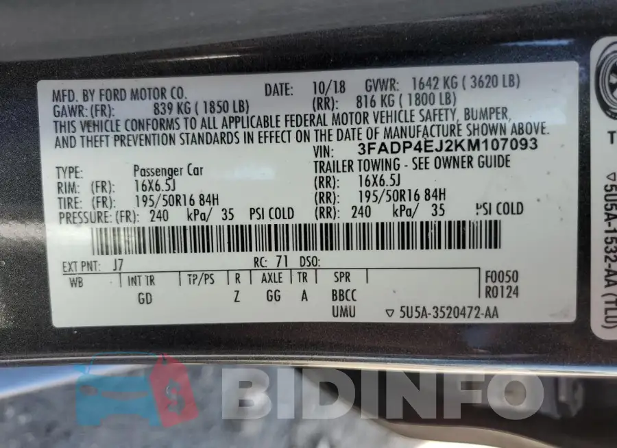 3FADP4EJ2KM107093 Photo# 12