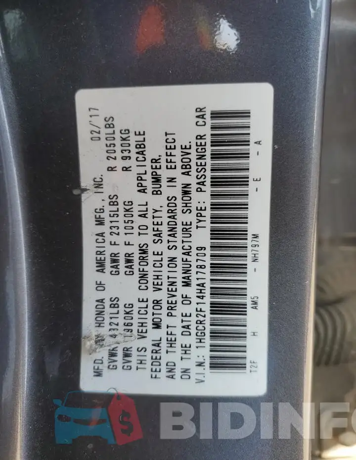 1HGCR2F14HA178709 Photo# 12