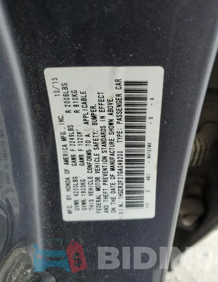 1HGCR2F37GA048200 Photo# 13