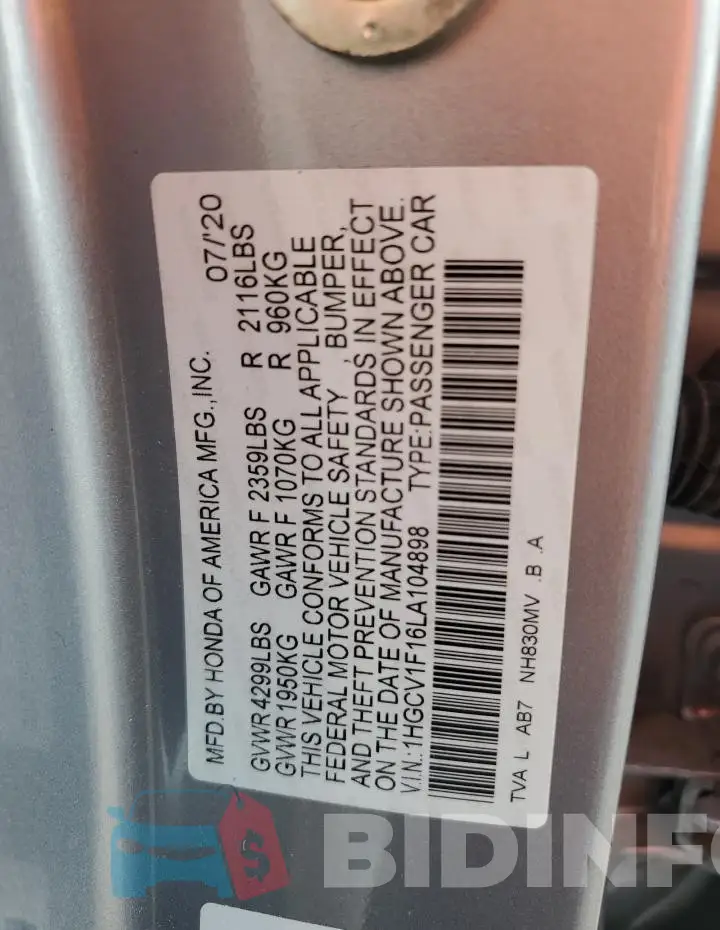 1HGCV1F16LA104898 Photo# 12