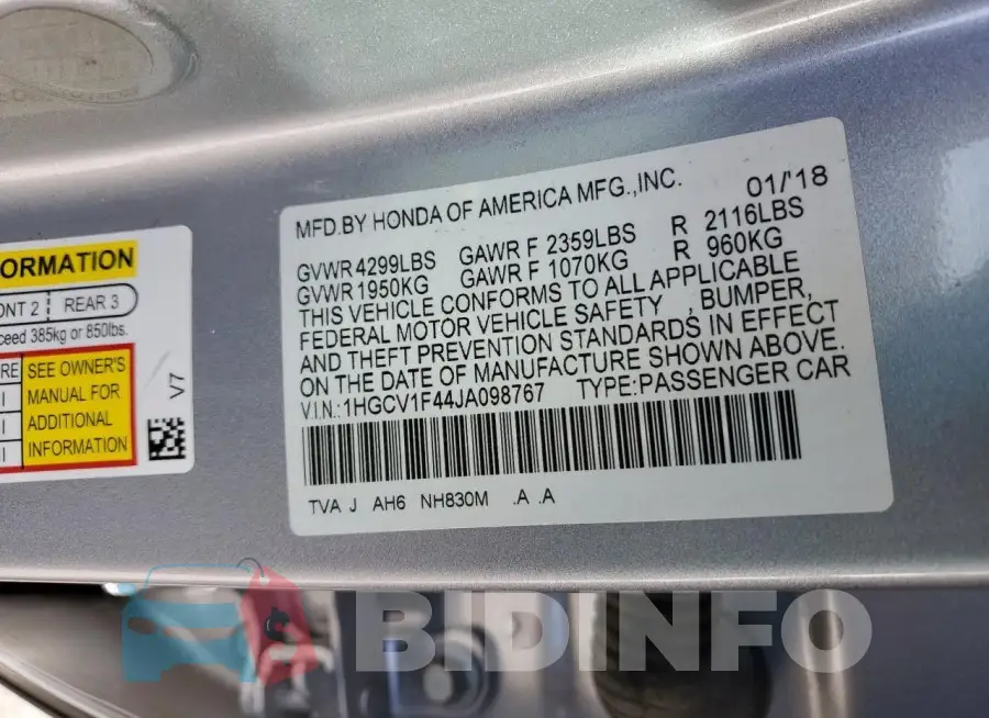 1HGCV1F44JA098767 Photo# 13