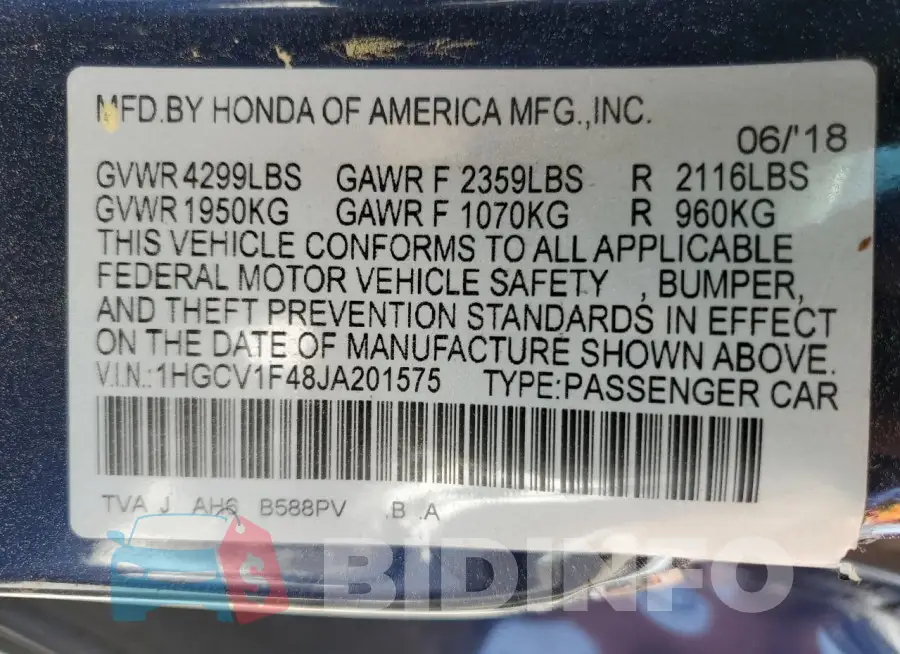 1HGCV1F48JA201575 Photo# 12