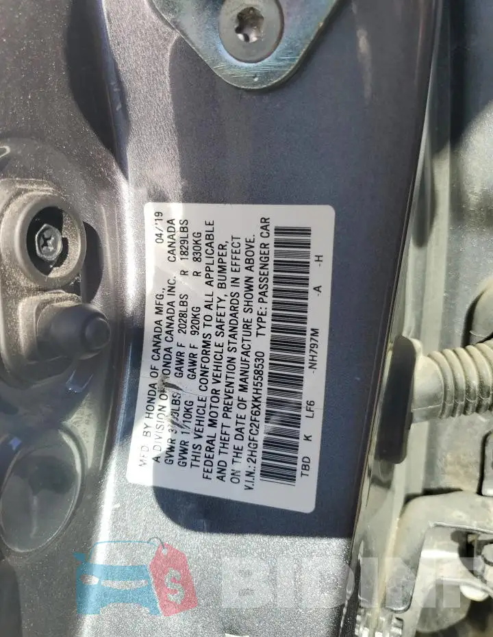 2HGFC2F6XKH558530 Photo# 12