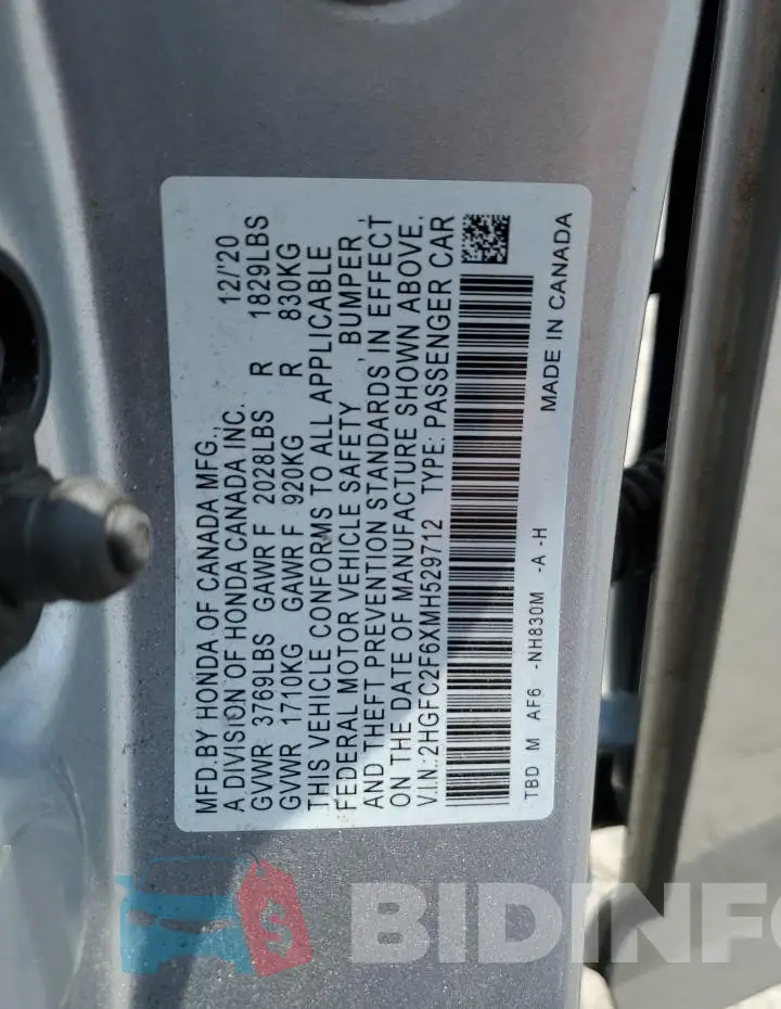 2HGFC2F6XMH529712 Photo# 13