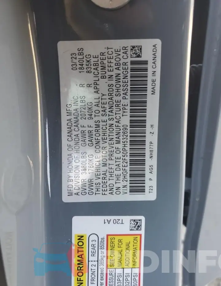 2HGFE2F50PH532690 Photo# 12