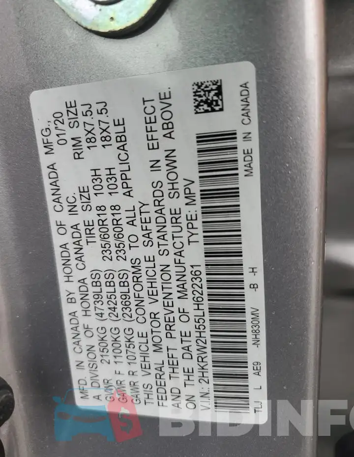 2HKRW2H55LH622361 Photo# 13