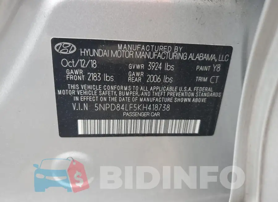 5NPD84LF5KH418738 Photo# 12