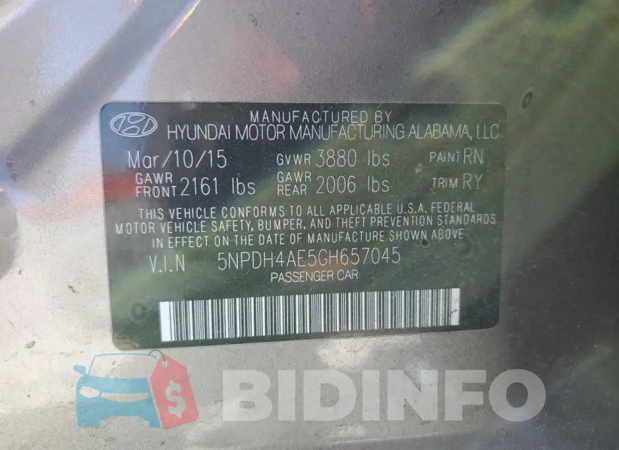 5NPDH4AE5GH657045 Photo# 12