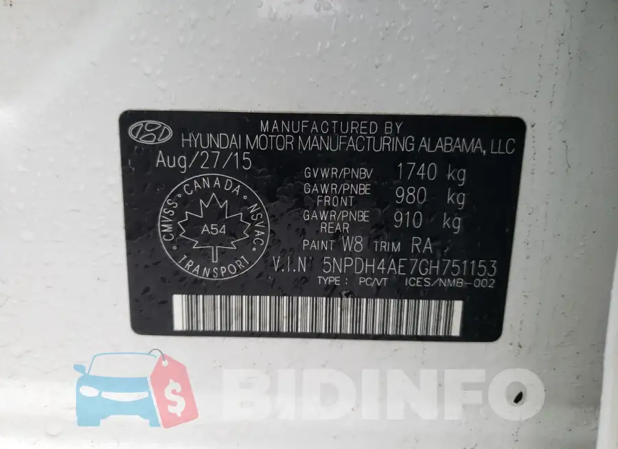5NPDH4AE7GH751153 Photo# 12